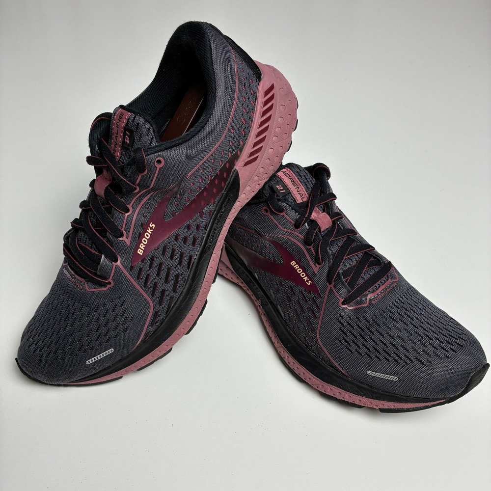 Brooks Adrenaline GTS 21 Womens Running Shoes Grey Pink Black 1203381B081